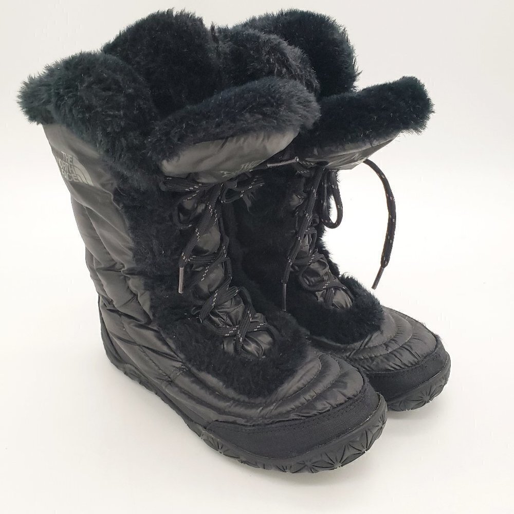 The North Face Nuptse Faux Fur IV Black Lace Up Snow Boots Womens Size 5 EUR 36